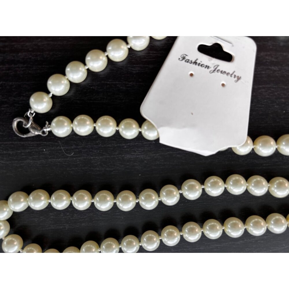 Elegant Faux Pearl Necklace With Lobster Clasp Closure 60-Inch Strand Classic Wh - Picture 5 of 7